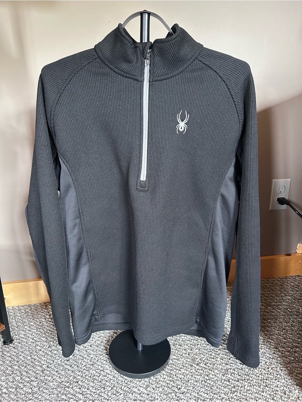 Spyder Black Waffle-Knit Pullover with Silver Logo
